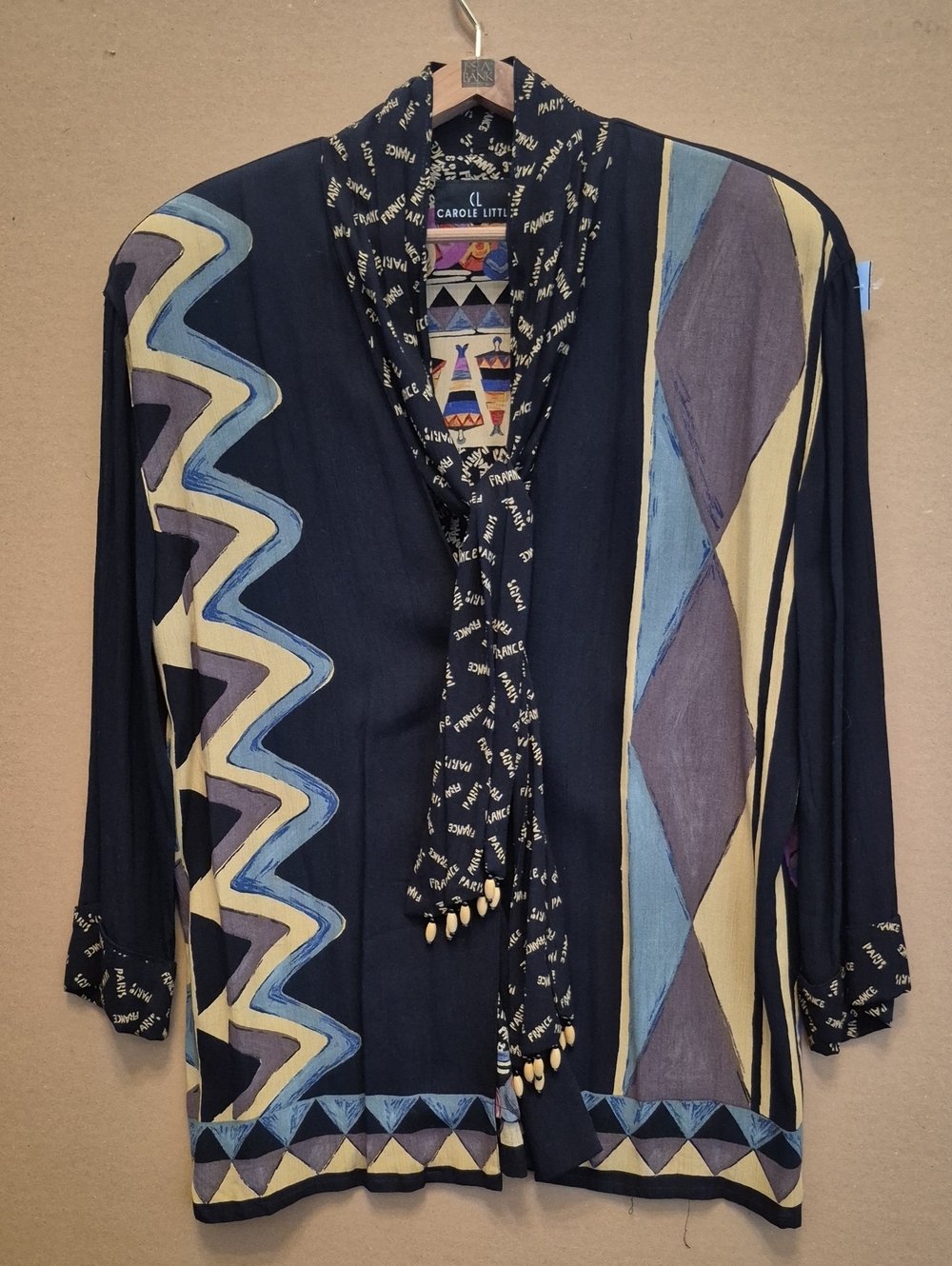 Vintage Carole Little Art To Wear Paris Jacket M/L Wood Bead Oversize Blazer